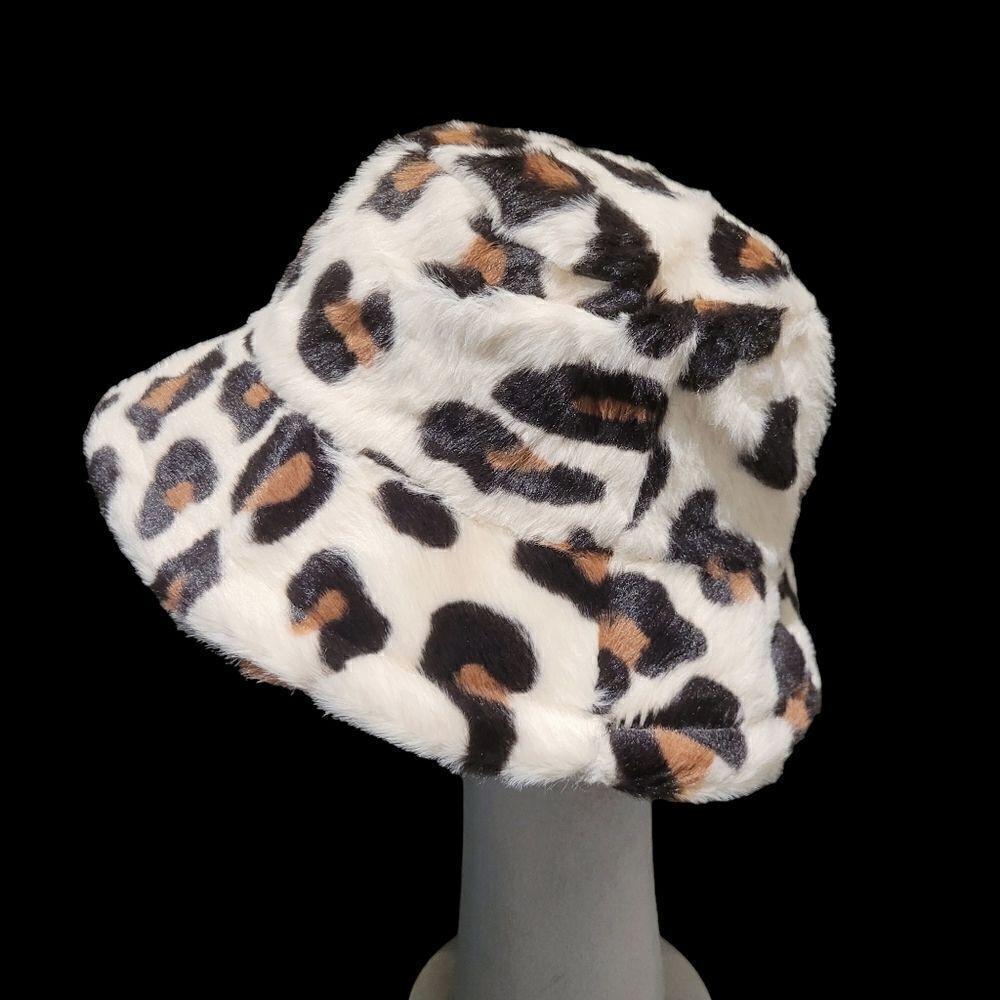 Brand New Furry White Leopard Print Hat